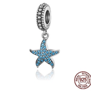 Starfish CZ stones Beach Sea charm European style Charm Sterling Silver Charm, Bracelet Necklace Charm, 925 Charm
