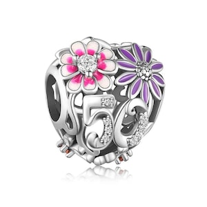 50th Birthday Celebration, 925 Sterling Silver 50th Birthday Dangle Charm Bead Landmark Birthday Fits all Charm Bracelets 50th Anniversary