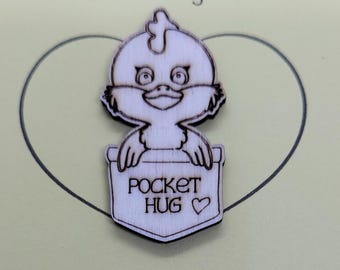 Chick Handmade Wooden Pocket hug token love gift little pocket hug, pick me up pocket hug token