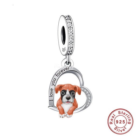 Boxer Dog Charms Bracelets 925 Sterling Silver Dog Lover Gift Dog Jewelry Dog Keepsake Heart Charm
