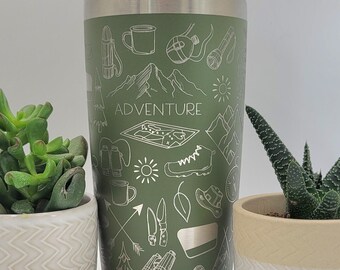 Camping gift Laser Engraved 20oz Double Wall Insulated Tumbler Travel mug,Gift for camper, mobile home, hiking,  adventure travel