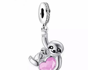 Faultier und Baby Charme europäischen Stil Armbänder, 925 Sterling Silber, Faultier Halskette Anhänger, Faultier Schmuck, Faultier Geschenk, Faultier Herz Charm
