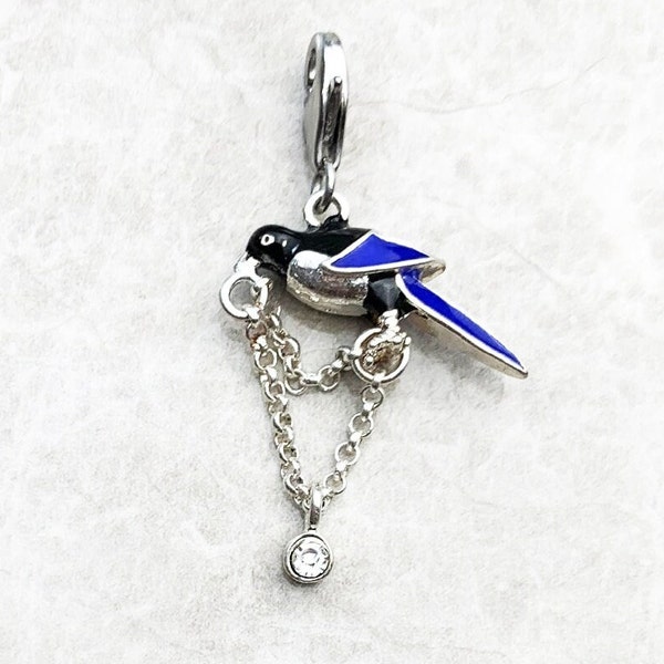 Colorful Magpie Bird Charm Pendant Charm Ring  925 Sterling Silver Pendant fits European Style, Link Charm Bracelet & Necklaces