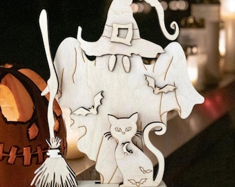 DIY Paint Your Own Halloween Ghost and Cat Kit  Wooden Ghost Craft for Kids & Adults, Spooky DIY Halloween Decor, Unfinished Wood
