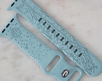 Engraved Travel, wanderer, mountain scene Gift Design for Apple Watch Silicone Sports Band/Strap  38mm/40mm/41mm/42mm/44mm/45mm/46mm/49mm