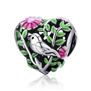 Pássaros e flores Série Primavera 925 Prata Charme Estilo Europeu Pulseira, Colar Charme, 925 Charme, Presentes para ela