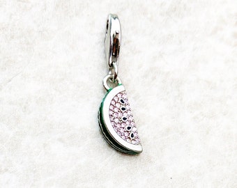 Watermelon Dangle Charm Lobster claw charm 925 Sterling Silver, Food Charm, Summer charm