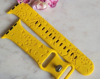 Engraved Ghost, Halloween,  Gift Design for Apple Watch Silicone Sports Band/Strap  38mm/40mm/41mm/42mm/44mm/45mm/46mm/49mm