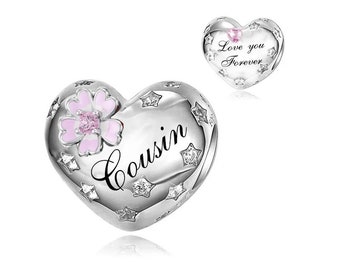 Dije de corazón de prima &quot;Te amo por siempre&quot;, dije de prima en plata 925, dije de estilo europeo para pulsera, dije de collar, regalo para prima.