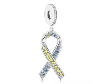 Down Syndrome Awareness Ribbon Charm Fits Bracelets, 925 Sterling Silver, Down Syndrome Awareness Jewelry Gift