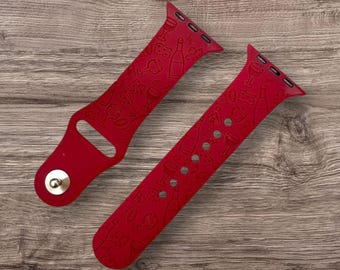 Engraved Wine Drinking Gift Design for Apple Watch Silicone Sports Band/Strap  38mm/40mm/41mm/42mm/44mm/45mm/46mm/49mm