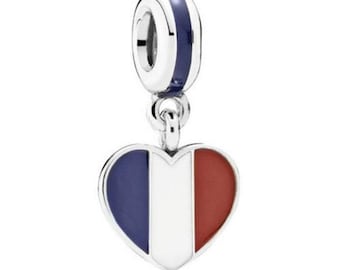 Love France Heart Flag Charm, Country Flag Charm 925 Silver Charm European style Bracelet Necklace Charm journal charm