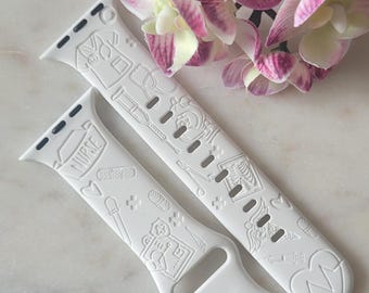 Engraved Nurse, Nursing Graduate Gift Design for Apple Watch Silicone Sports Band/Strap  38mm/40mm/41mm/42mm/44mm/45mm/46mm/49mm