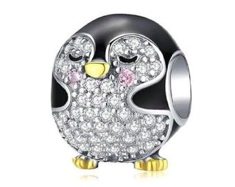 Penguin Charm Made From Sterling Silver 925 And Enamel - Compatible With European Charm Bracelets