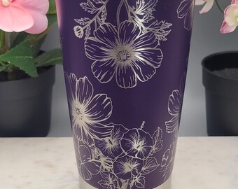 遠鉄百貨店ギャラリー購入】備前焼 筒花入 銘あり｜高さ19cm｜焼締花器｜モダン 馬と花柄のレーザー彫刻入り20オンス二重壁断熱タンブラー、シームレス
