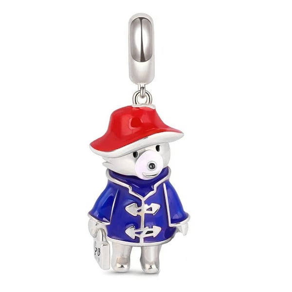 Anime Bear Retro Classic Charm 925 Silver Charm European style Bracelet, collier à breloques, cadeaux pour elle, breloques Paddington