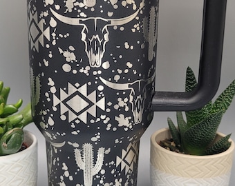 Cow, country and western, cactus 40oz Double Wall Insulated Tumbler with Handles Gift for mom, sister