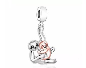 Niedliche Faultier Mama und Baby Charme, Faultier Geschenke, Faultier Schmuck, Faultier-Liebhaber-Geschenk, Faultier Halskette Anhänger, Faultier Armband Charme Journal Charme