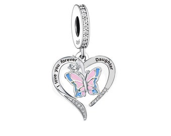 Daughter Heart Charm I Love You to the Moon & Back Heart 925 Silver Charm European style Bracelet, Necklace charm journal charm