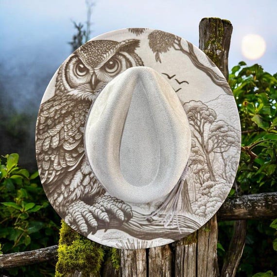 Cream Western Hat with Embossed Bird Design Bird and Twig Silver Belly – Burned Brims main image 4