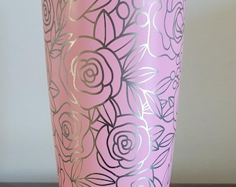 Vaso térmico de doble pared de 20 oz con estampado de rosas grabado con láser, taza de viaje sin costuras, regalo para hija, sobrina o amiga.