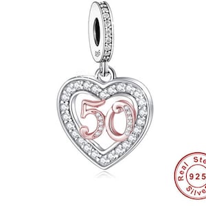 50th Birthday Celebration, 925 Sterling Silver 50th Birthday Dangle Charm Bead Landmark Birthday Fits all Charm Bracelets 50th Anniversary