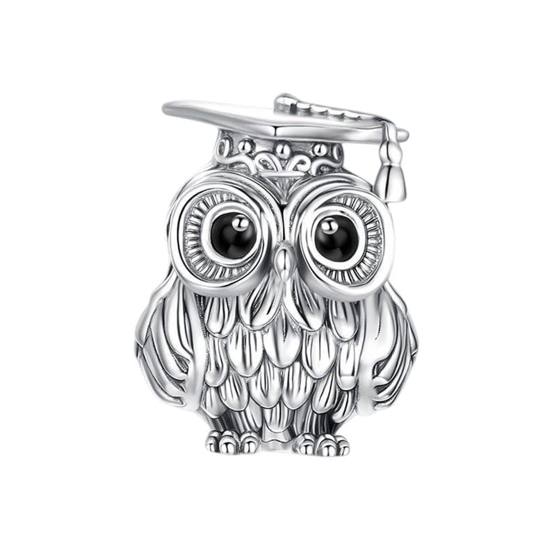 Graduation Owl Charm Fit Bracelets, 925 Sterling Silver, Bird Lover Gift, Owl Jewelry, Bird Keepsake