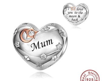 Ciondolo A Forma Di Cuore Per Mamma E Papà In Autentico Argento Sterling 925, Ti Amo Fino Alla Luna E Ritorno, Braccialetti In Stile Europeo In Argento Sterling 925 - Italia - Foto 8
