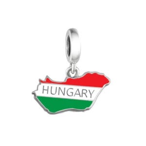Ungarn Karte Flagge Charme, Land Flagge Charme 925er Silber Charm im europäischen Stil Armband Halskette Charm