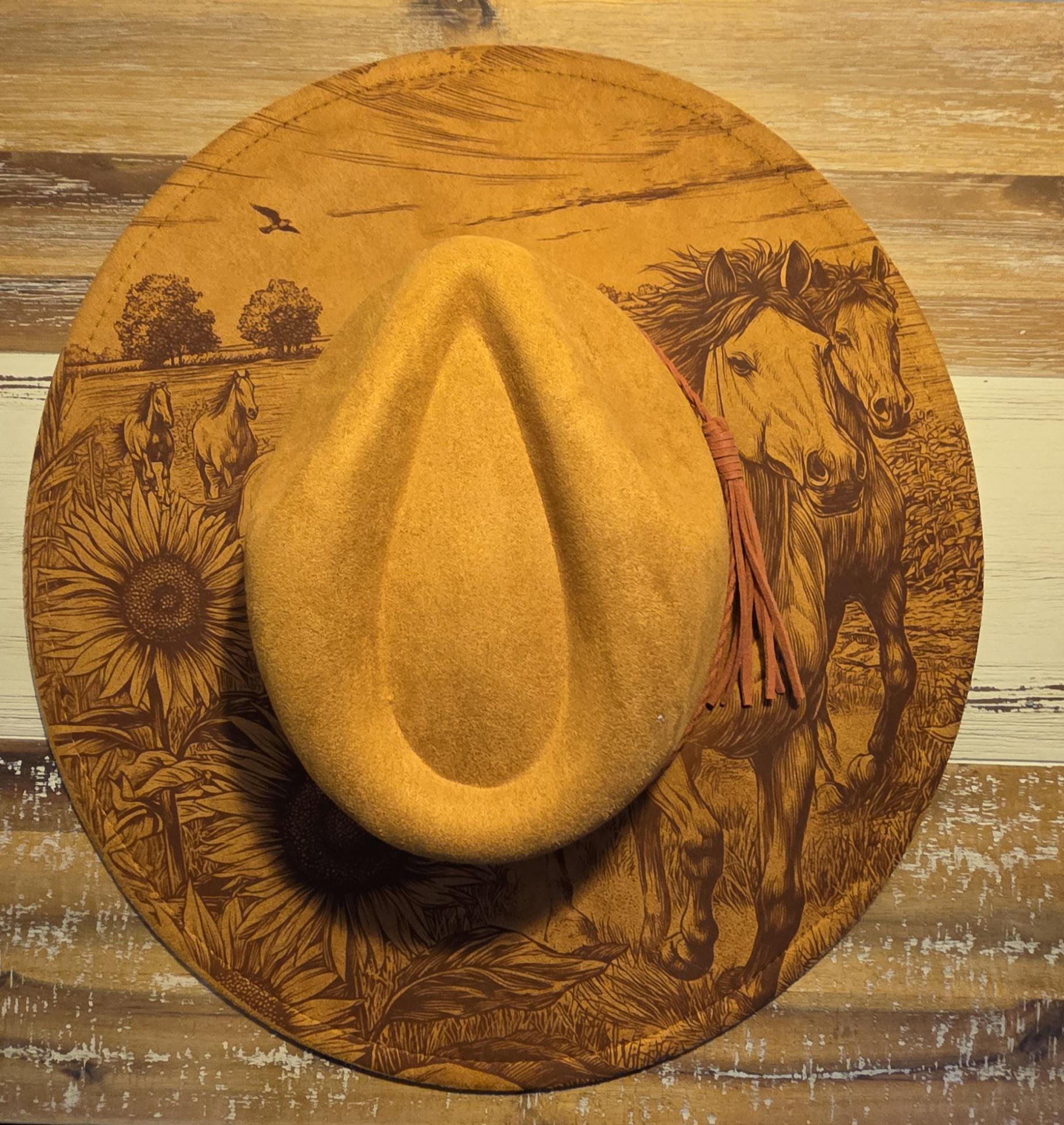 Burned & Hand Painted Boho Wide Brim Hat Floral Western Artisan Luna Bloom #hat #art #wearableart #lunamoth #handmade  main image 4