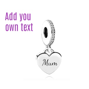 PERSONALISED Sterling Silver Custom Heart Name Charm, Baby charm, Family Charm, Personalized Birthday, wedding date charm, 10mm