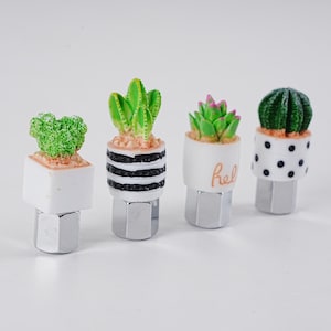 4pcs/set Cactus Valve Stem Caps, Cute Plant Tire Stem Caps, Valve Stem Covers, Stem Caps Set of 4, Dust Cap Cover, Silver Tire Valve Caps