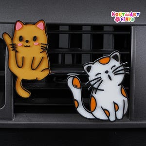 3D Printed Cartoon Cat Car Air Fresheners, Kawaii Cat Car Air Vent Clips, White Brown Cat Vent Clips Charms for New Car,Cute car accessories