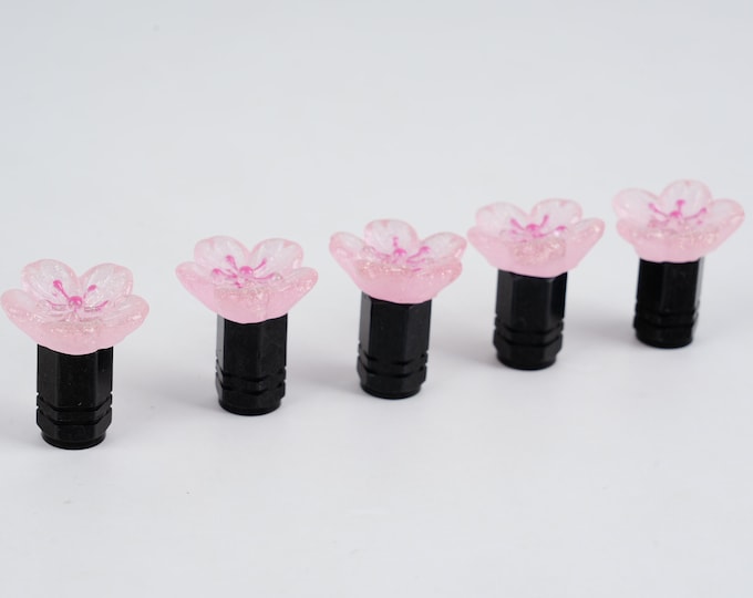 Pink Cherry Blossoms Car Valve Cap Set, Sakura Cherry Blossom Tire Valve Stem Cap Set of 2, 4, 6, Car Air Stem Caps, Valve Stem Covers