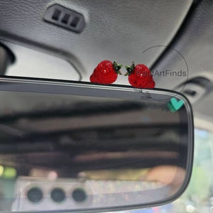 Red Strawberry Car Rearview Mirror Ornament,Strawberry Rearview Mirror Accessories,Car Mirror Charm,Car Mirror Decal,Car Dashboard