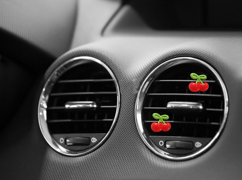 2pcs/set Red Cherry Car Vent Clips, Cartoon Car Accessory, Car Interior Air Freshener Boho Accessories, Car Accessory for Women Cute image 2