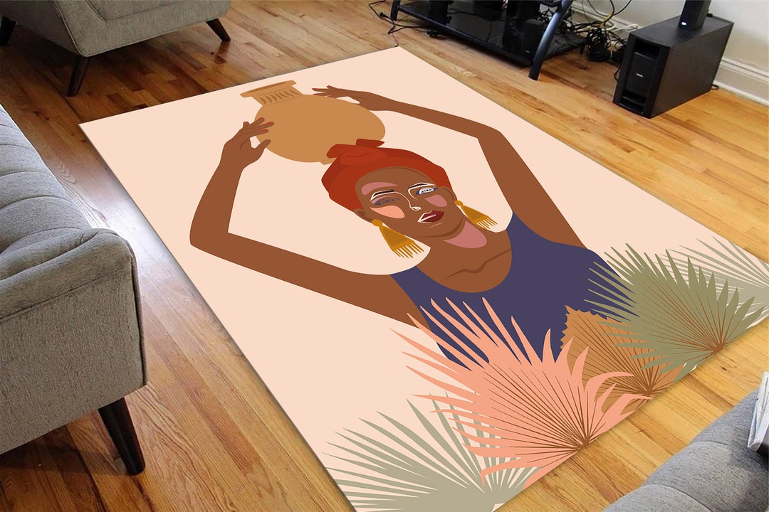 Gold Black Woman Rug, Black Pattern Woman Rug, Cool Office Decor, Black ...