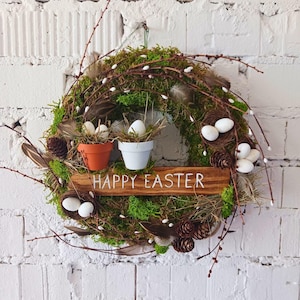 Originale stile foresta naturale muschio uova artificiali piume primavera Pasqua porta d'ingresso parete ghirlanda fatta a mano decorazione della casa cartello in legno