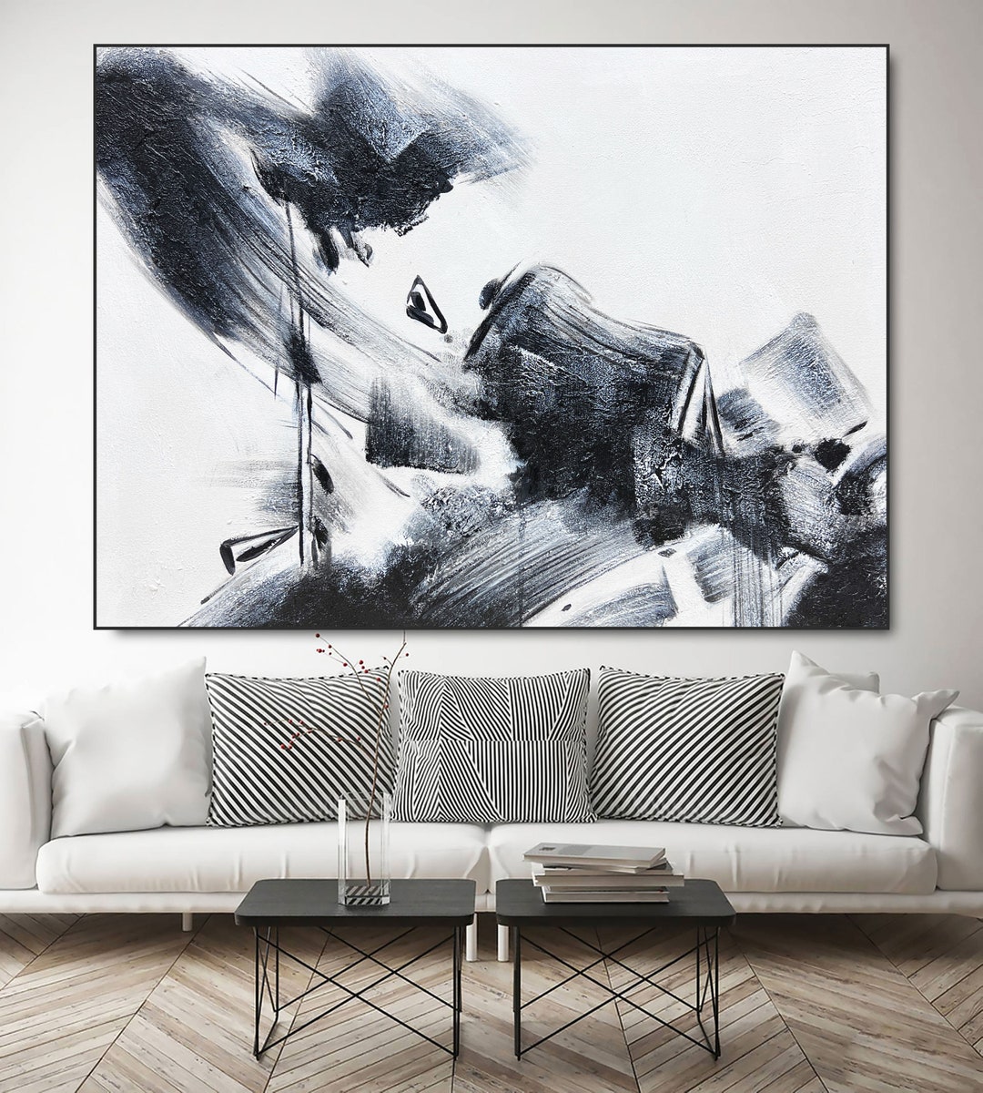 Black and White Painting Textured Wall Art Black and White Abstract Art