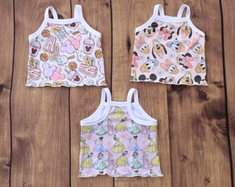 Pack Cami top 3 pcs, Baby Girl Cami Top Spaghetti Strap Girl, Toddler tank top, Girls Cami Tank Top Print Princess, Custom tank tops