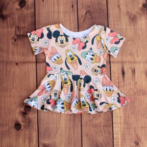 Disney Peplum Top  , Baby Peplum Shirt, Toddler Peplum Shirt, Toddler Outfit, Baby Outfit, Peplum Top, print peplum sleeved toddler, Minnie