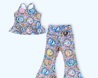 Toddler Bell Bottom Set: Floral Peplum Top, Boho Flare Pants