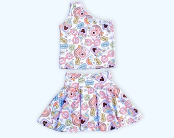 Baby Bummies Set: One Shoulder Top & Print Skirt