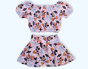 Halloween Set bummie skirt and off shoulder top, Halloween outfit for baby girl, toddler skirt & bummie set, spooky cute fall clothes
