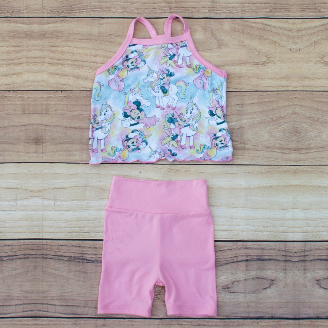 Baby Girls 2 Pcs Set Disney Print Cami Top & Solid Bike, Toddler Tank