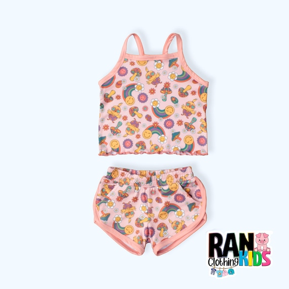 Girls' Cami Top and Shorts Set: Elastic Waist, Contrast Binding