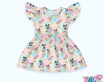 Easter Ruffle Sleeve Girl Dress, Baby Girl Easter Dress, Girl Disney Easter dress, Girl Cruise Dress, Princess Cami Dress, Girls Casual