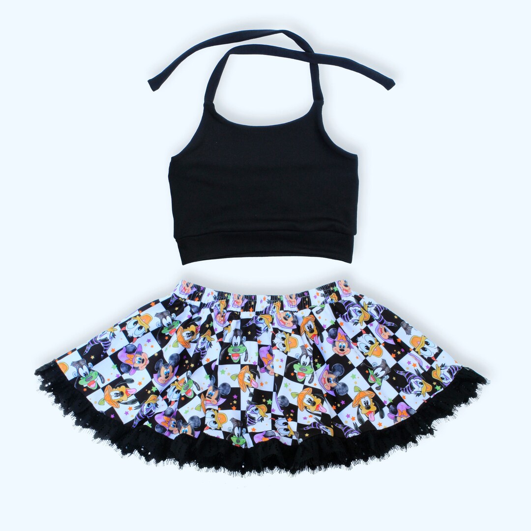 Halloween Set Skirt and Halter Top , Baby Girl Skirt, Print Halter Top