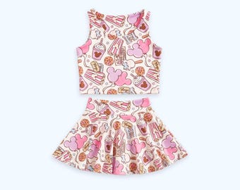 Magical Mouse Skirt and Tank Top Set: Activewear Skort with Built-In Shorts, Matching Vacation Clothes, Theme Park Outfit,