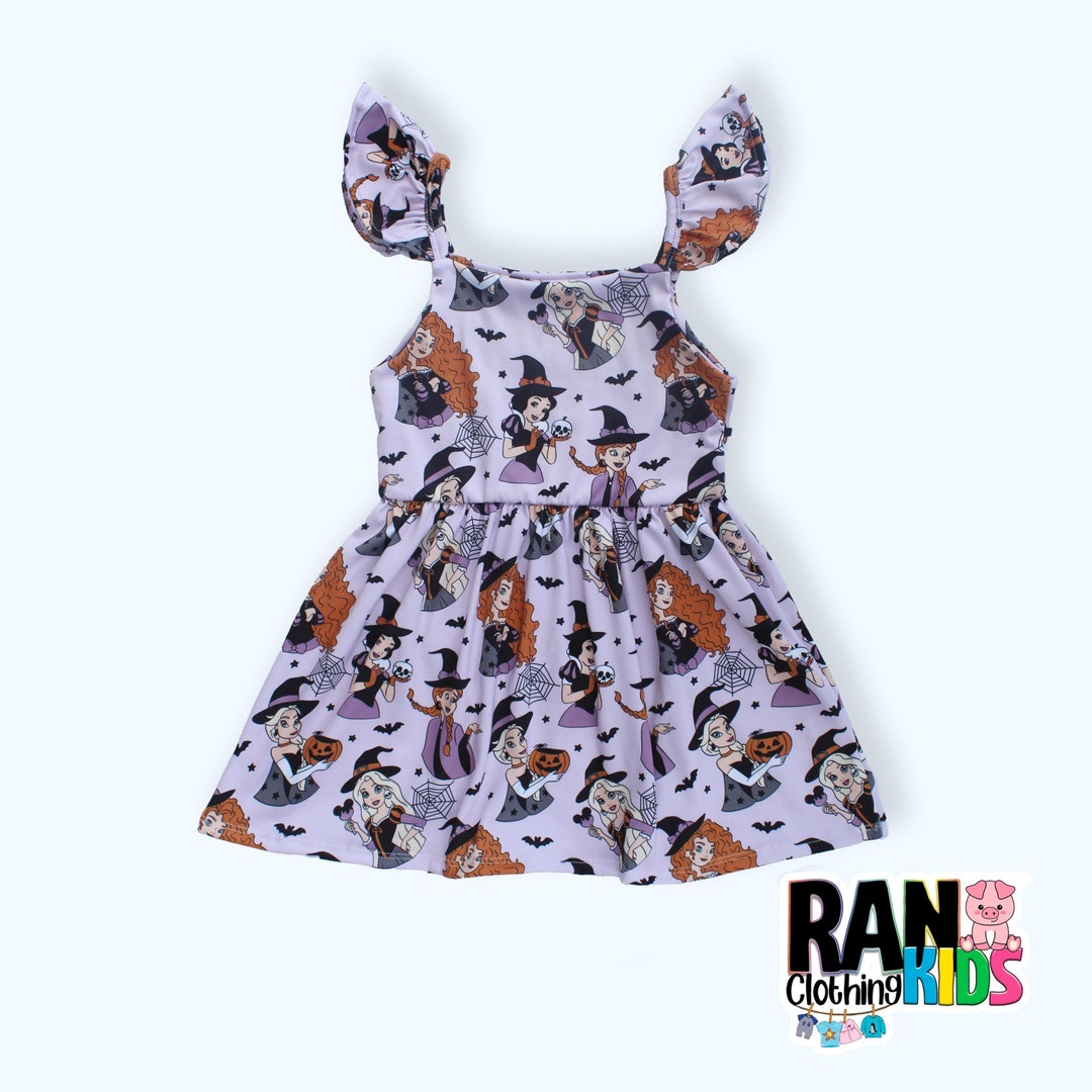 Halloween Ruffle Sleeve Girl Print Cami Dress, Baby Girl Daisy Cami